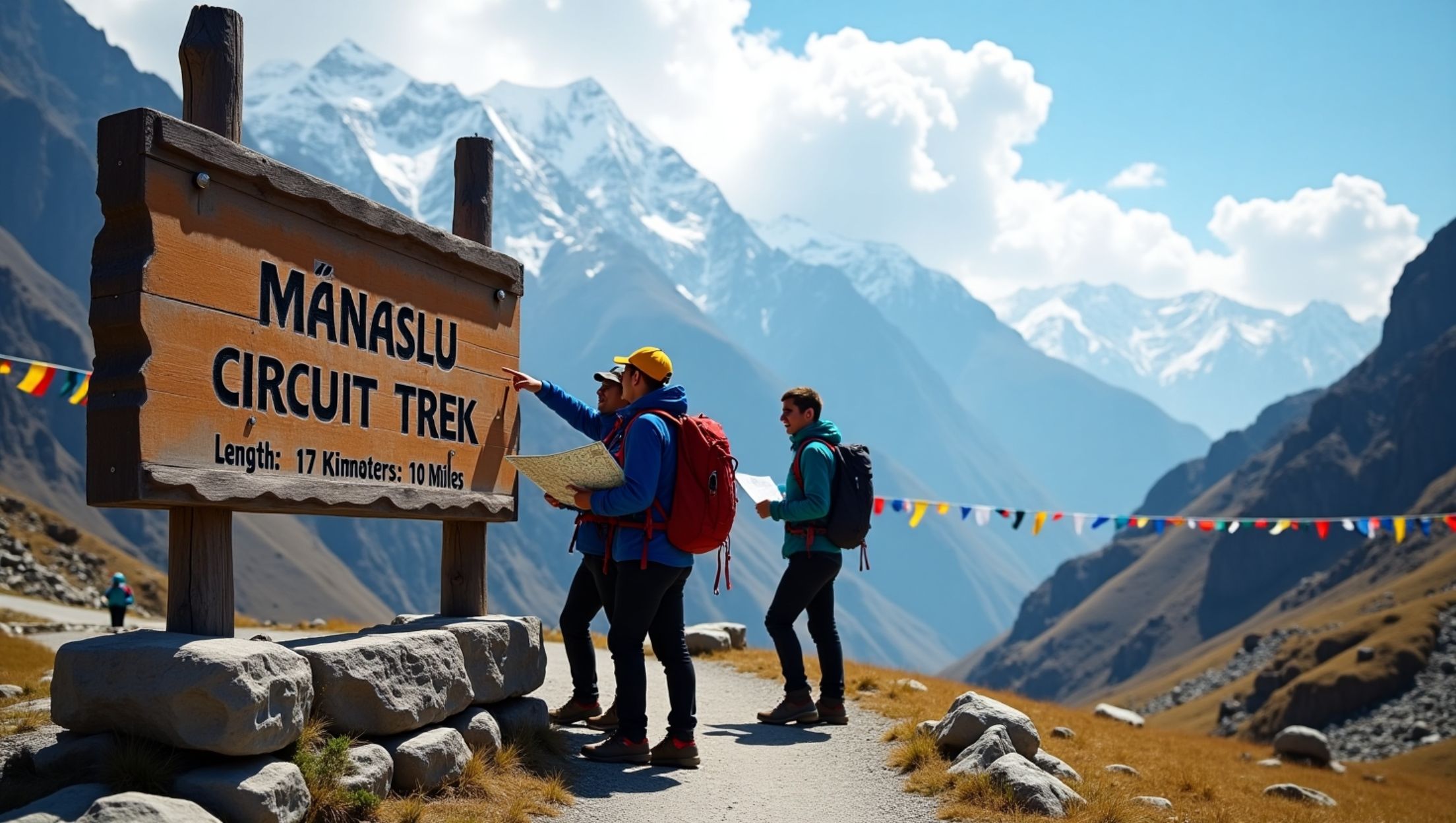 Manaslu Circuit Trek route map highlighting the 177 km trail through remote villages and the Larkya La Pass